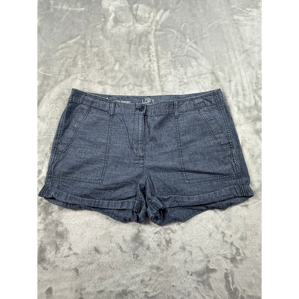 LOFT Womens Blue Chambray Cotton Cargo Shorts Size 14 Utility Cuffed Preppy